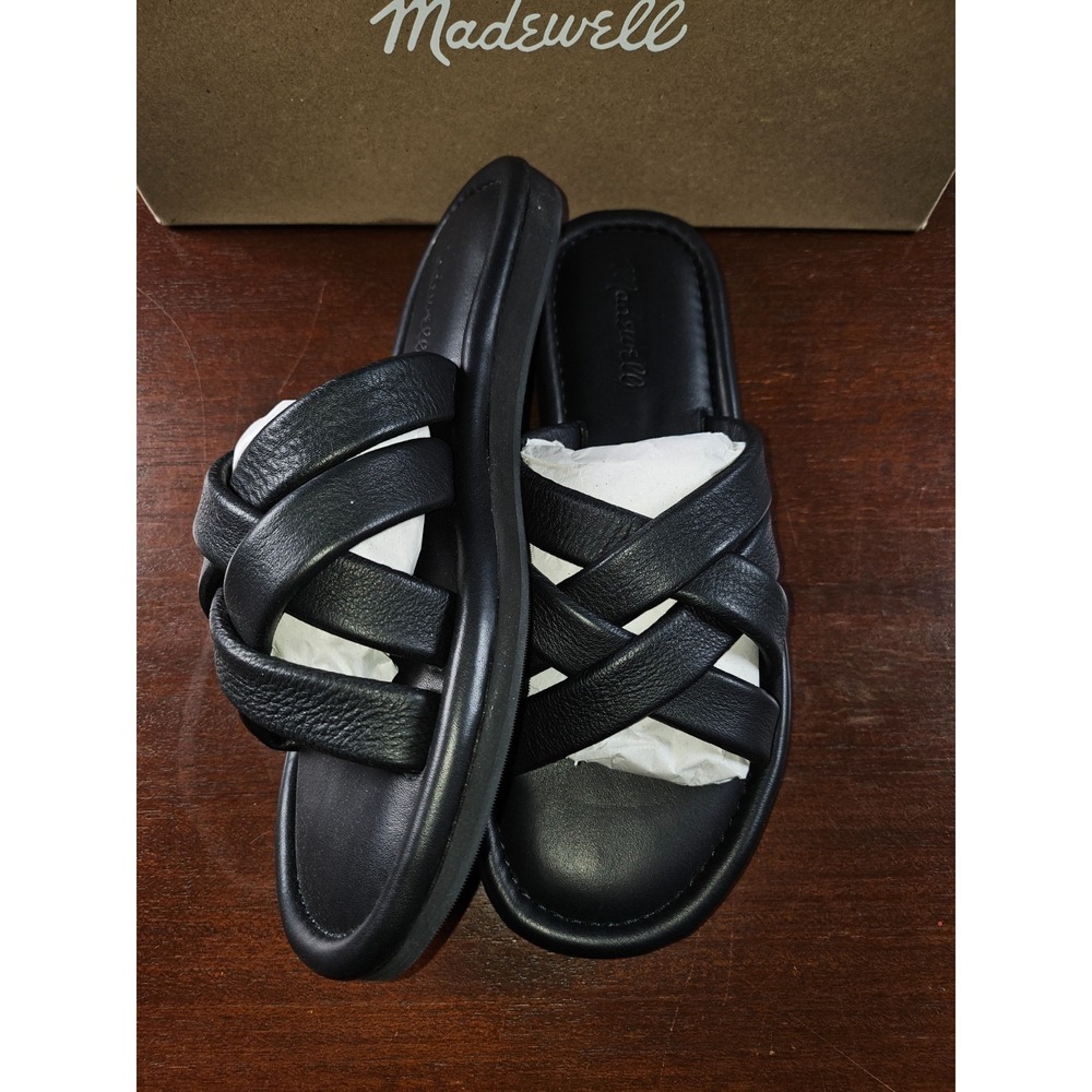 Madewell Francine Puffy Woven Leather Slides True Black Size 8.5 New‎ in box